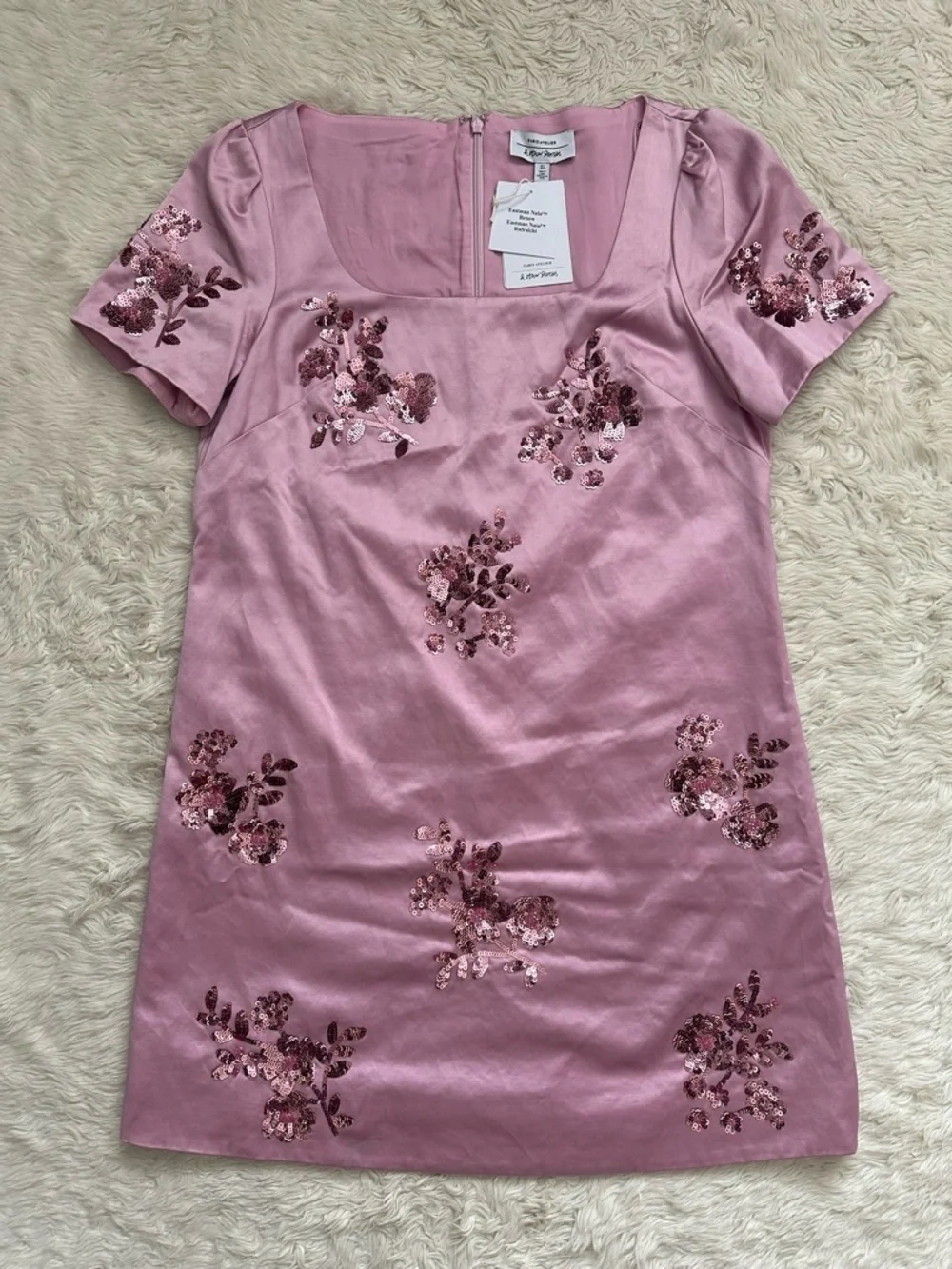 & Other Stories Sequin Embroidered Mini Dress Floral Pink Sz 8 NWT New